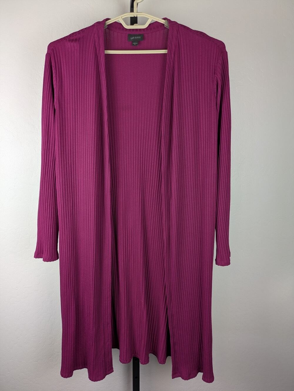 J. Jill Wearever Rib Knit Open Front Long Cardigan Sweater cranberry pink